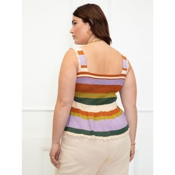 ELOQUII Elements Plus Size Boho Crochet Stripe Peplum Top Size 18/20 - Picture 6 of 13